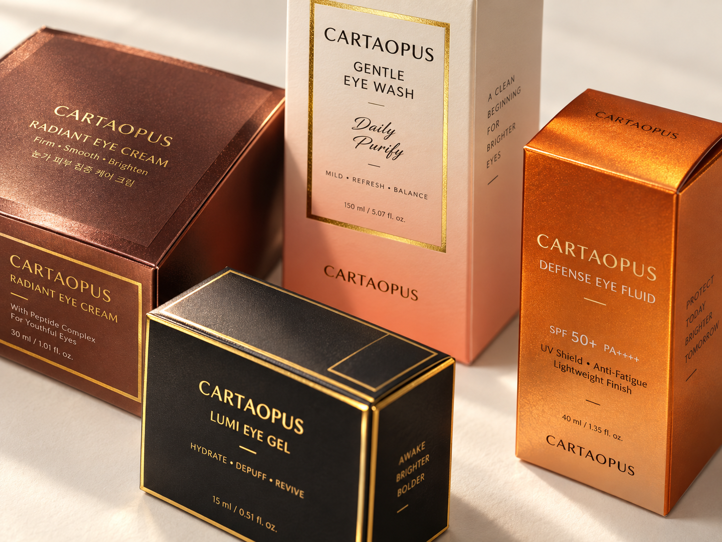 Beauty cartons showing metallic foil, print and finished folded edges.