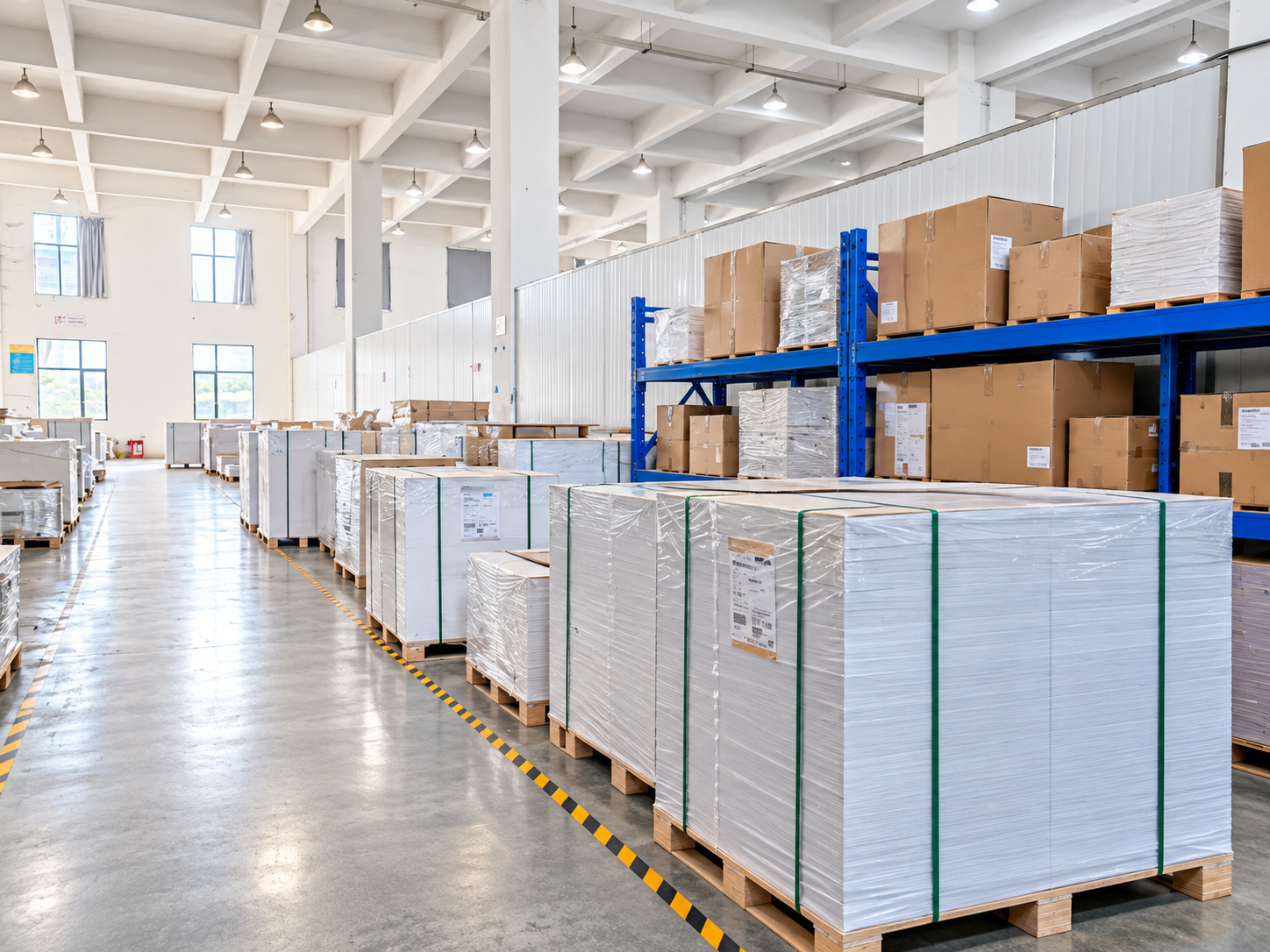 Packaged materials arranged for warehouse and logistics support.