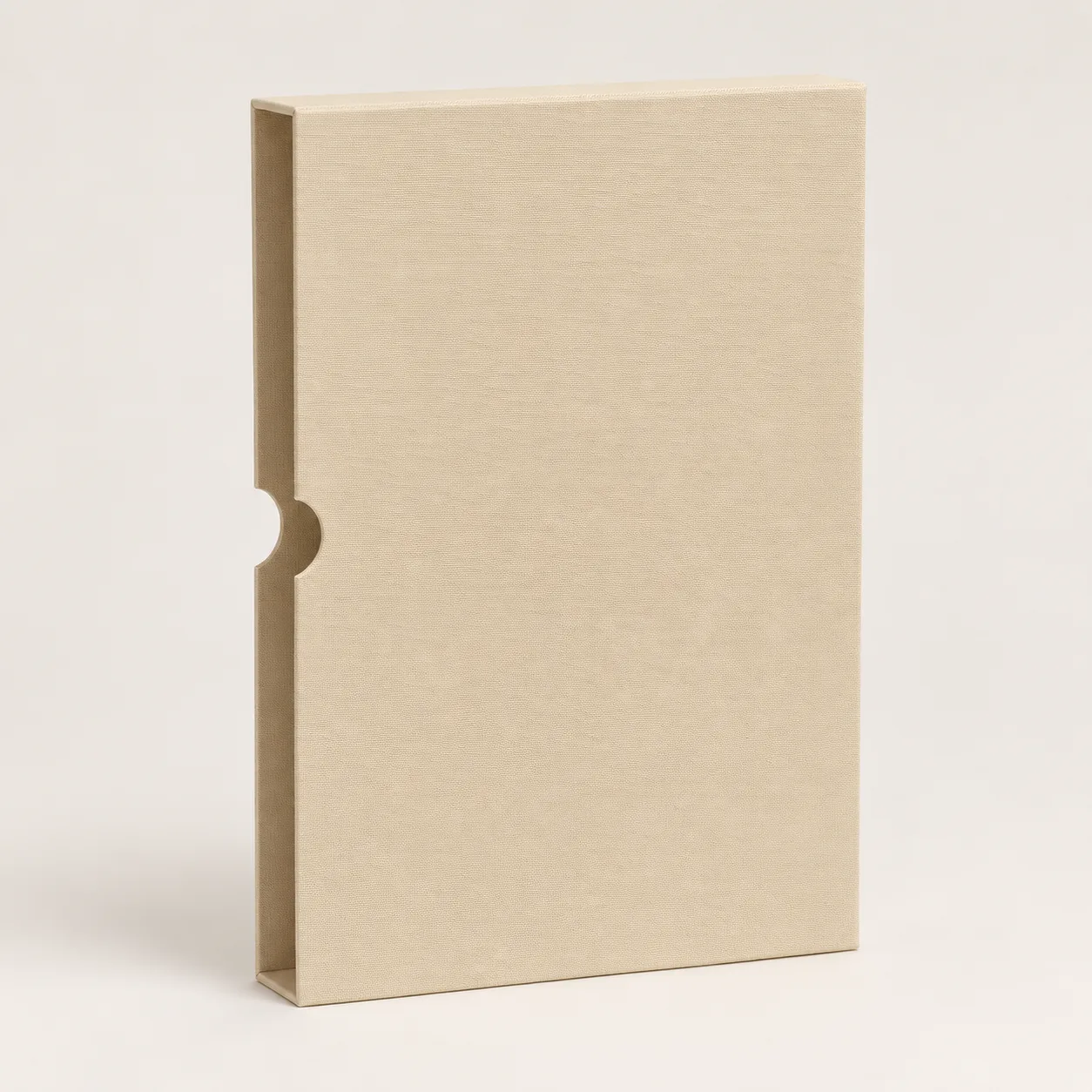 Beige linen slipcase with a thumb cut-out for the Daily Planner.